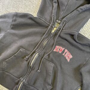 John Galt Brandy Melville Womens Black New York Cropped Zip Hoodie